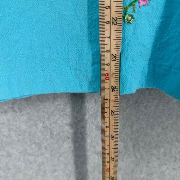 Jane Ashley VTG Button Front Sleeveless Top Size XL Blue Patchwork Cottage Gauze - Picture 9 of 10